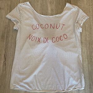 Roxy Twist-Back Blue White Nautical Striped T-Shirt Red Coconut Pirate - Sz L